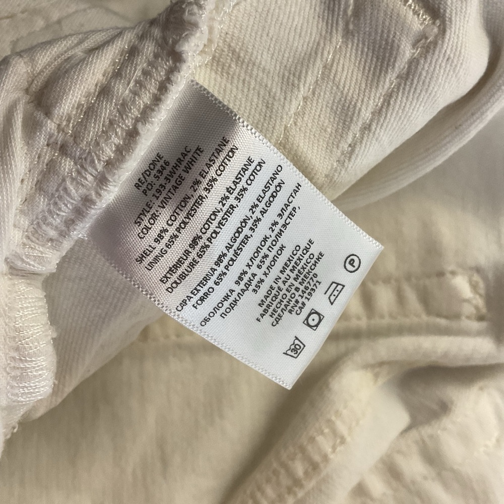 RE/DONE Orginals 90s High Rise Ankle Crop Vintage White 98% Cotton Size 26 - Picture 11 of 11